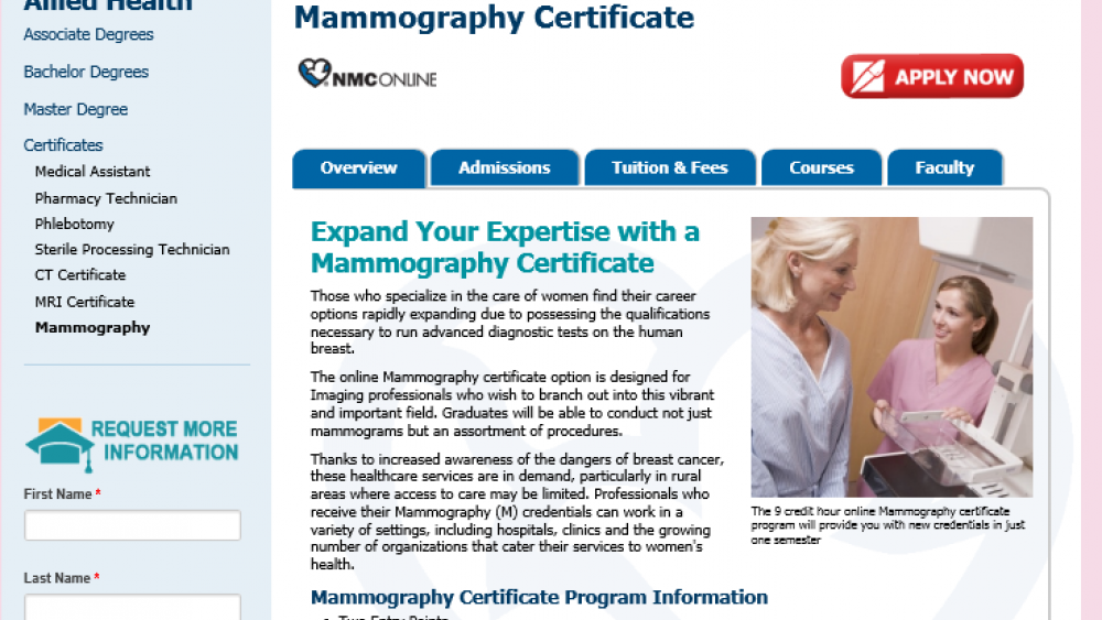 Image for post: NMC Website Goes Pink to Announce Online Mammography Program